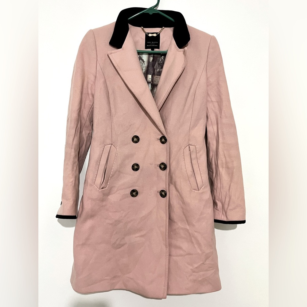 TED BAKER  Pink Trench Coat with Black Accents